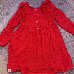 Cheeky Plum Girls Red Ruffle Button Gauze Dress Boutique Size 6Y